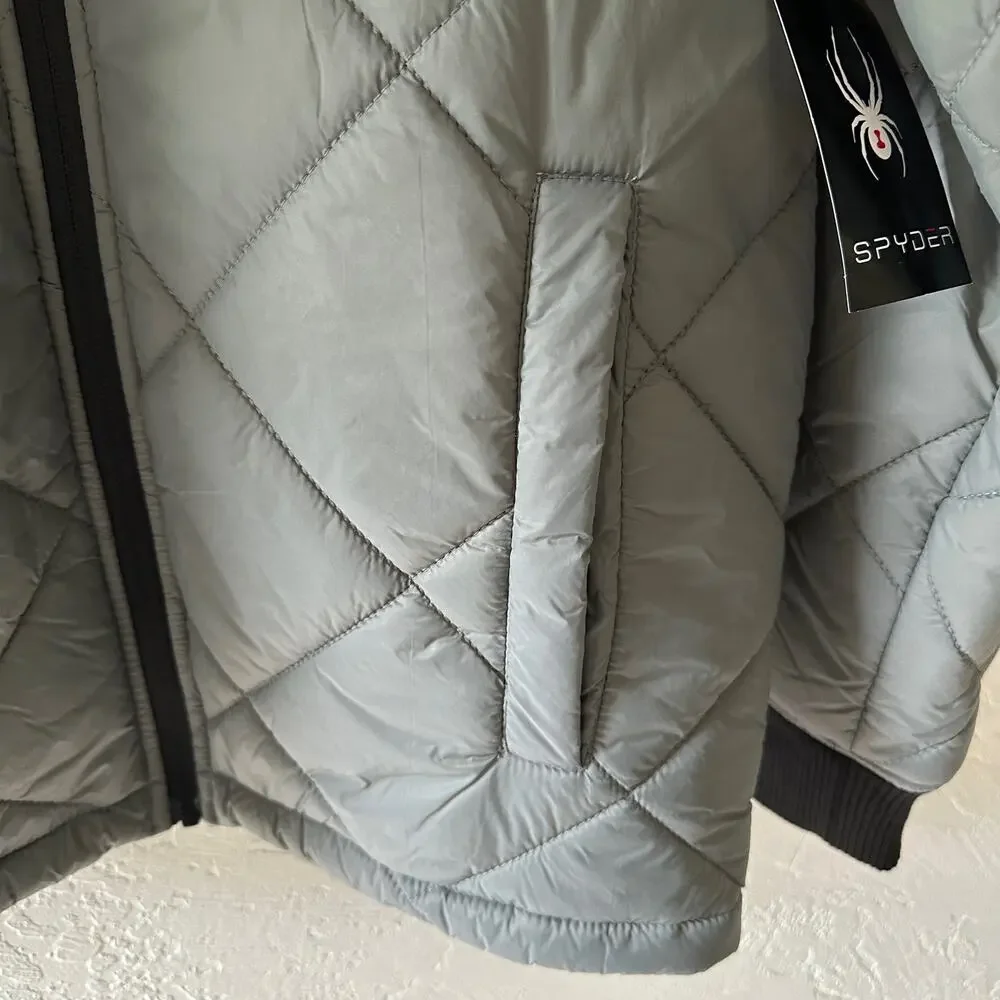 SPYDER Mens Quilted Bomber Jacket $169 NEW Size Small Tea Leaf Normcore Dadcore